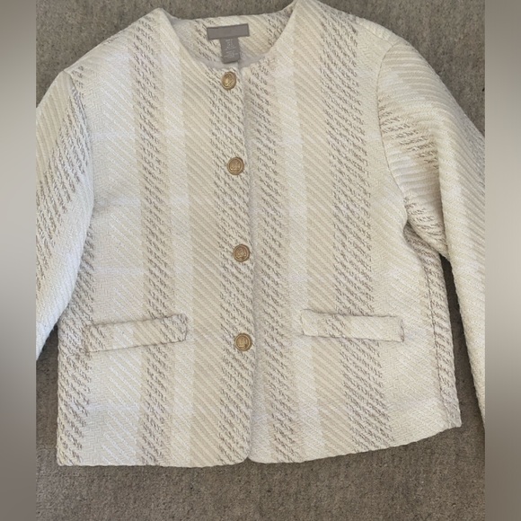 H&M beige & ivory tweed oversized jacket gold buttons size S (fits like a large) - Picture 5 of 9